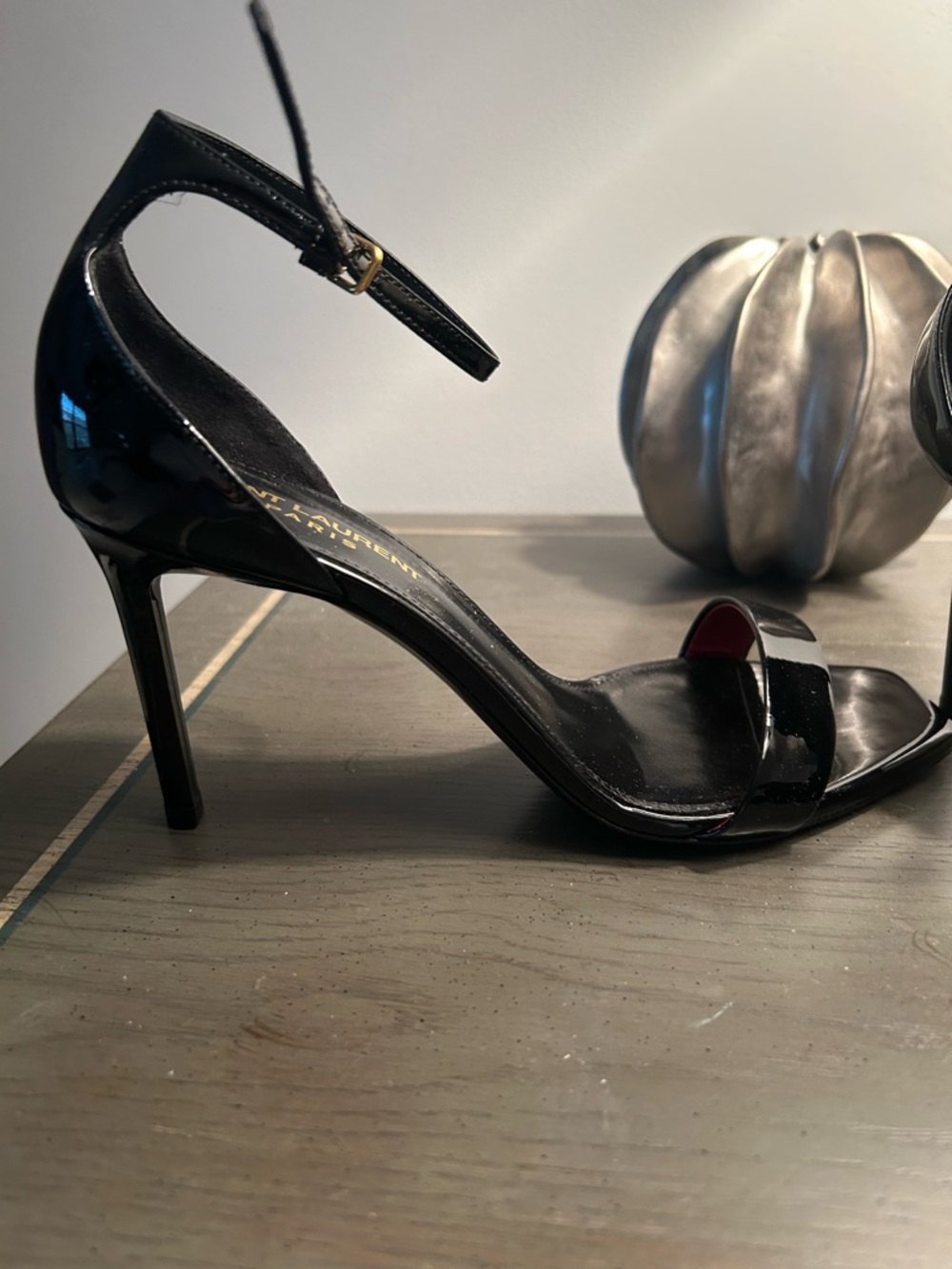 Saint Laurent Black Patent Ankle-Strap Sandal